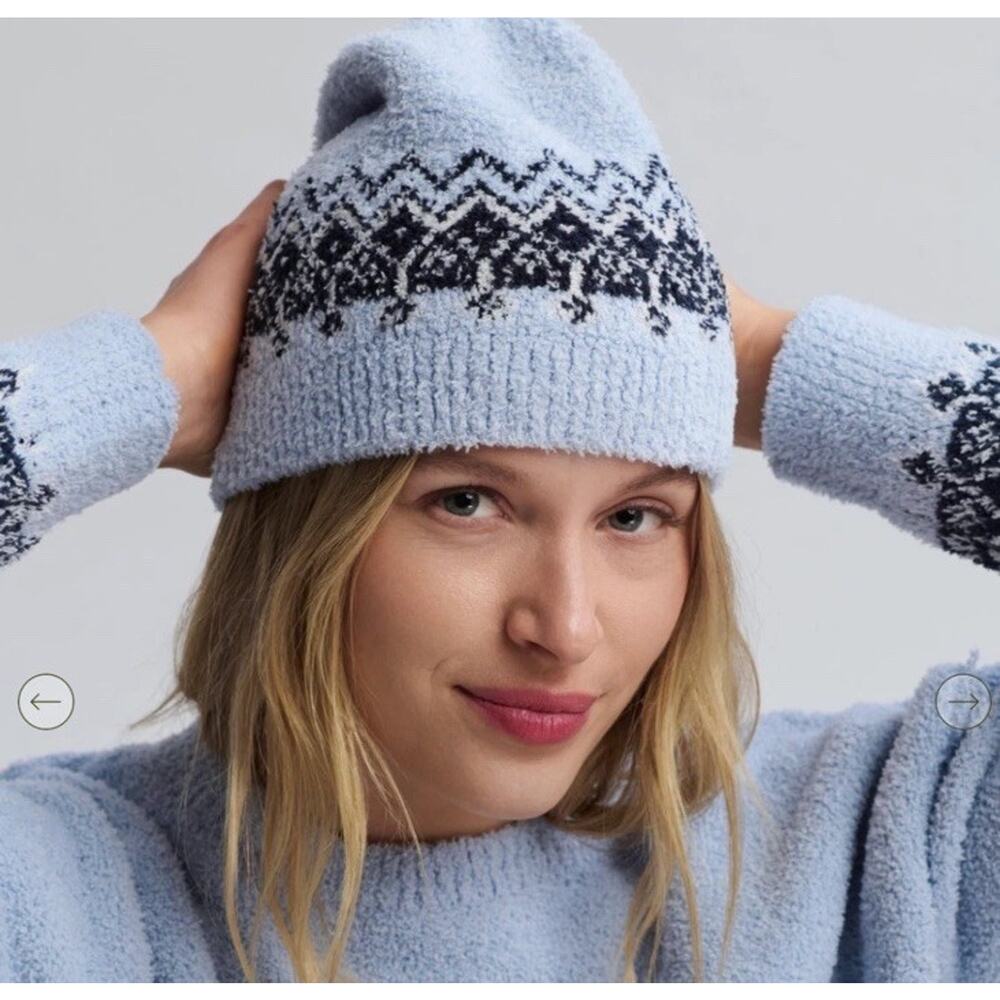 Brand New Barefoot Dreams Baby Blue CozyChic® Fair Isle Beanie Snow Drop NWT
